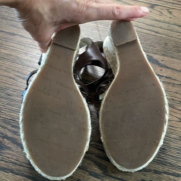EUC! Via Spiga TarBrown Strappy Leather Wedge Espadrille Style Sandals - Picture 9 of 9